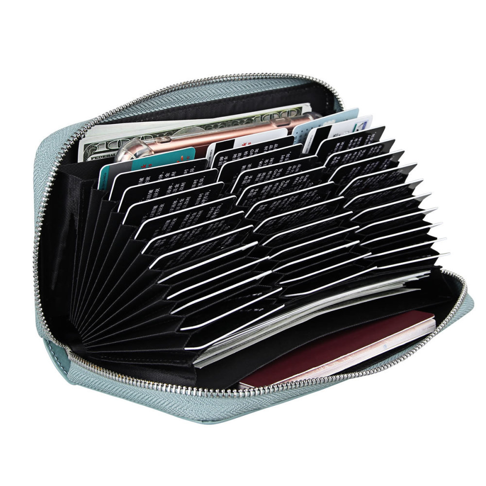 Wholesale Accordion Long Leather Card Holder Passport Wallet RFID Blocking Credit Card Holder Multi-functional Men and Women Wallet Passport Organizer
