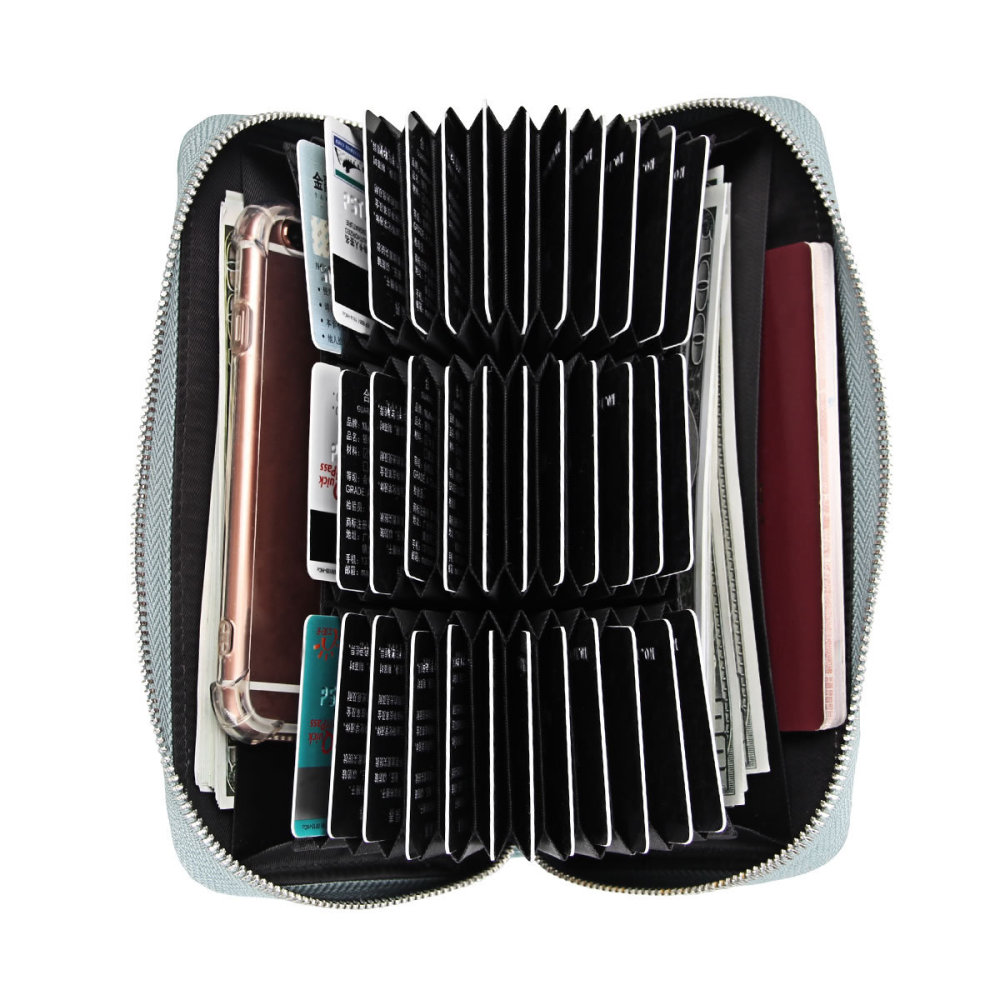 Wholesale Accordion Long Leather Card Holder Passport Wallet RFID Blocking Credit Card Holder Multi-functional Men and Women Wallet Passport Organizer