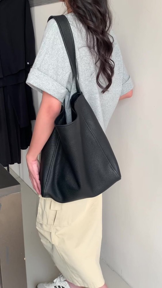 TC头层牛皮托特包2025新款真皮单肩包女大容量慵懒风购物袋水桶包