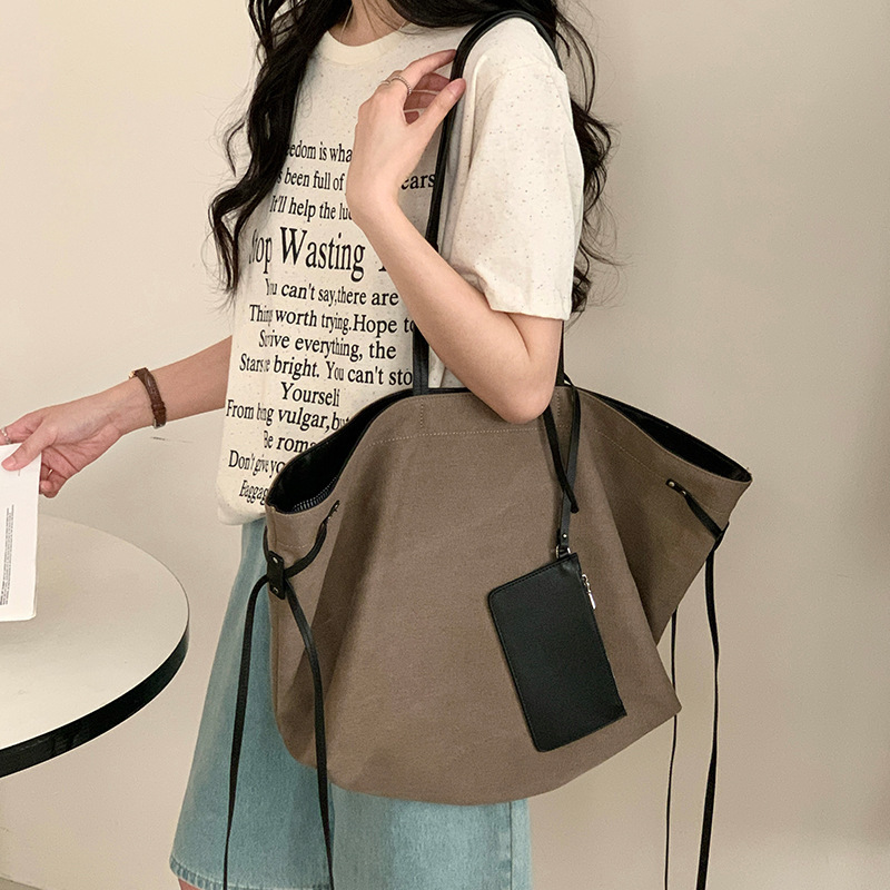 韩系慵懒风托特包2025新款帆布包女小众大容量休闲单肩购物袋大包