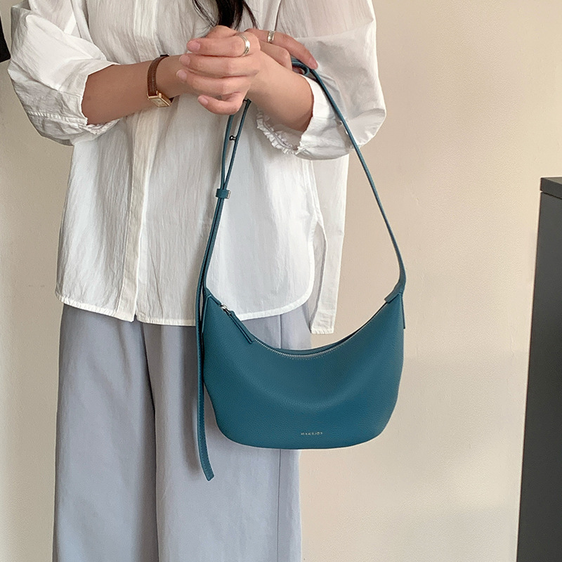 黄色可颂小众饺子包女2025新款真皮单肩腋下hobo包休闲牛皮斜挎包