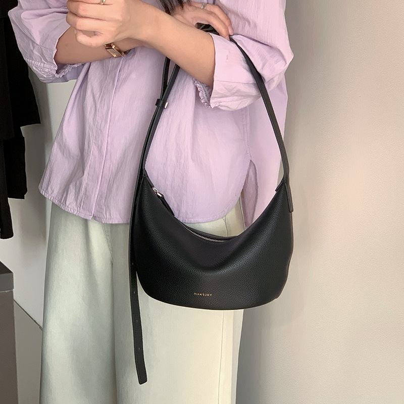 黄色可颂小众饺子包女2025新款真皮单肩腋下hobo包休闲牛皮斜挎包