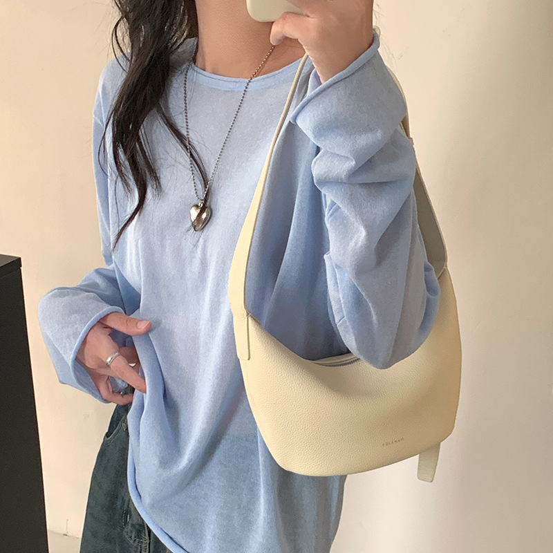 黄色可颂小众饺子包女2025新款真皮单肩腋下hobo包休闲牛皮斜挎包
