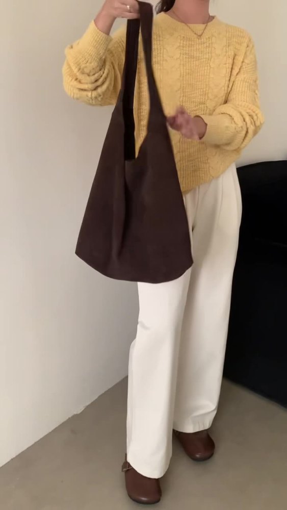 松弛感真皮复古大容量麂皮单肩托特包2025新款磨砂软牛皮hobo大包