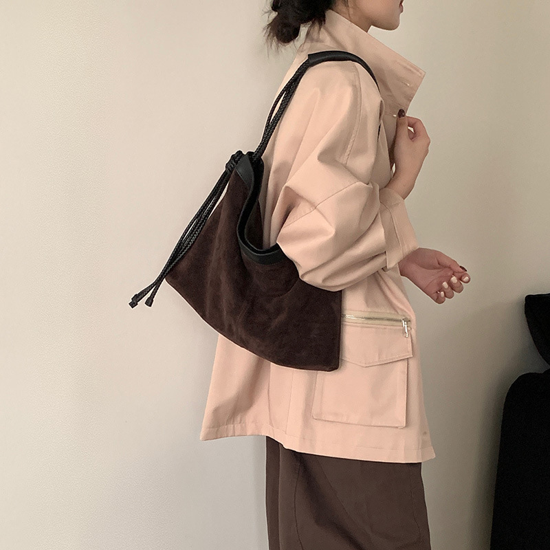 慵懒复古休闲头层牛皮反绒磨砂麂皮单肩托特包2025新款大容量女包