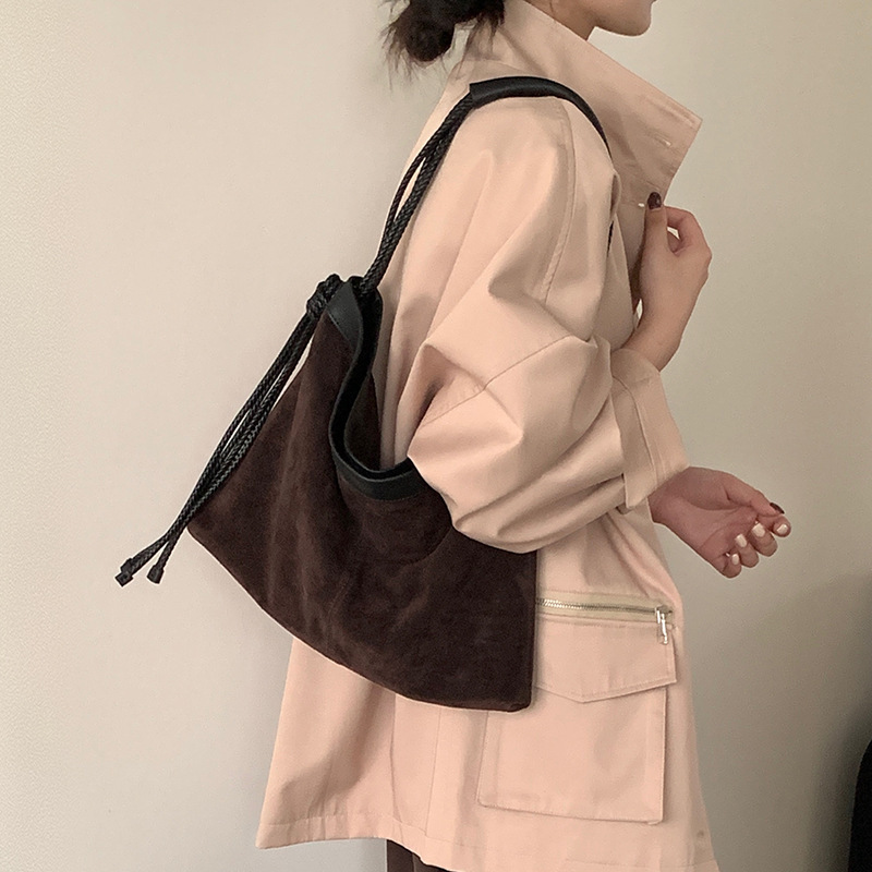 慵懒复古休闲头层牛皮反绒磨砂麂皮单肩托特包2025新款大容量女包