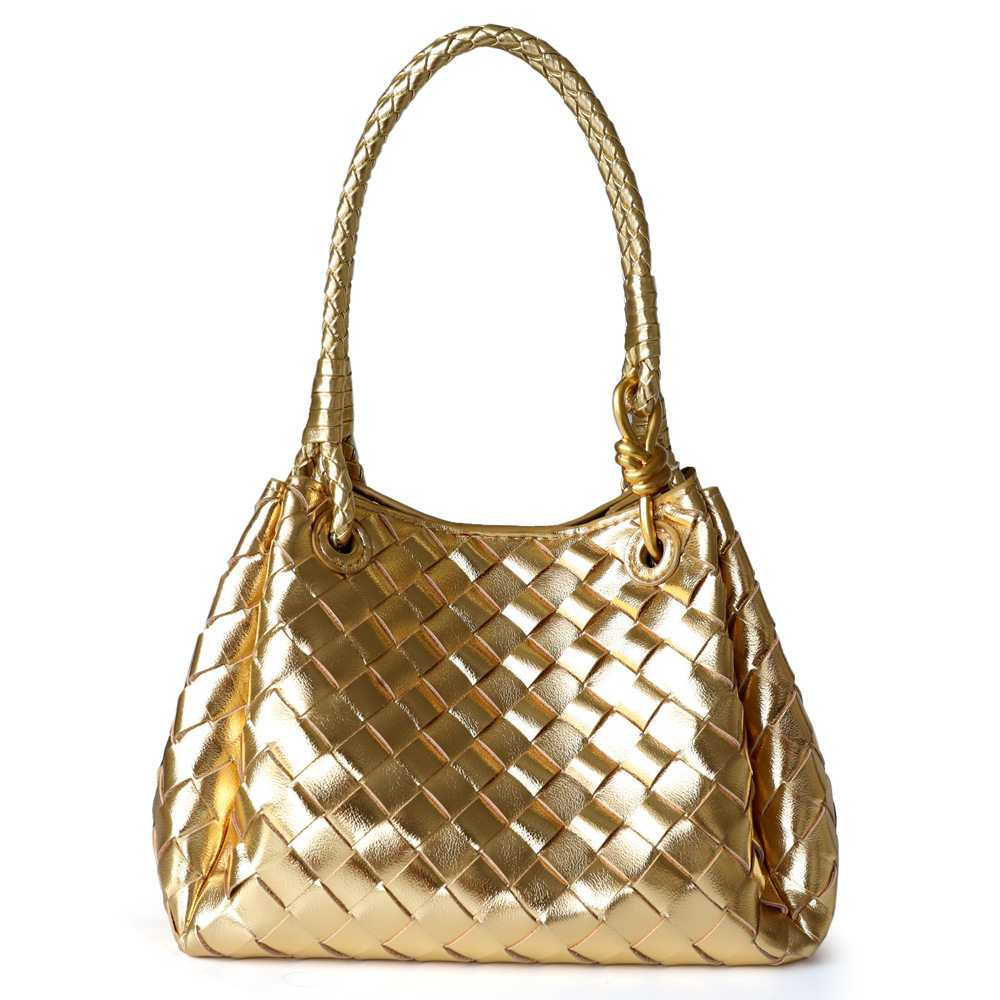 Parachute Bag | Small Genuine Leather Woven Tote with Metal Clasp | Convertible Shoulder Crossbody Bag