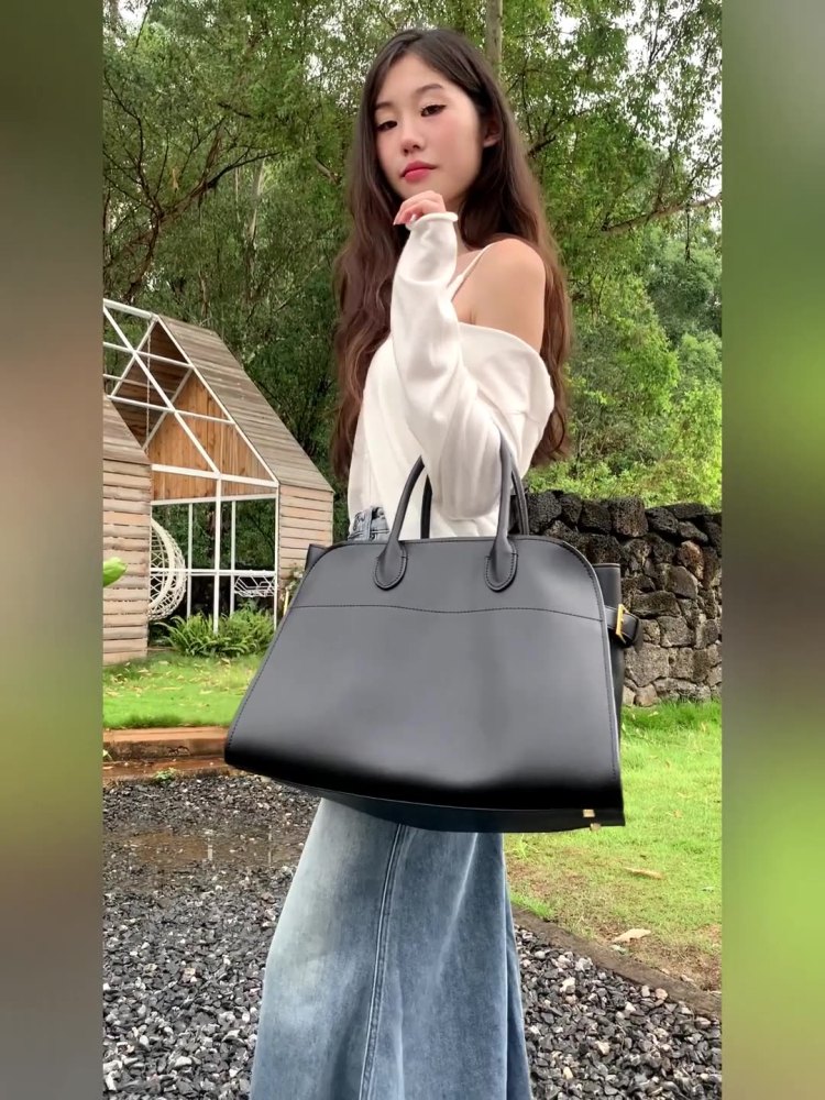 百搭女士波士顿包Row真皮大容量通勤包复古牛皮手提包Margaux