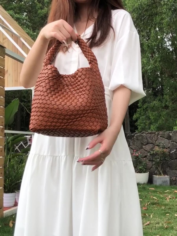 小众设计手工编织包通勤水桶包百搭子母包手提单肩斜挎包简约百搭