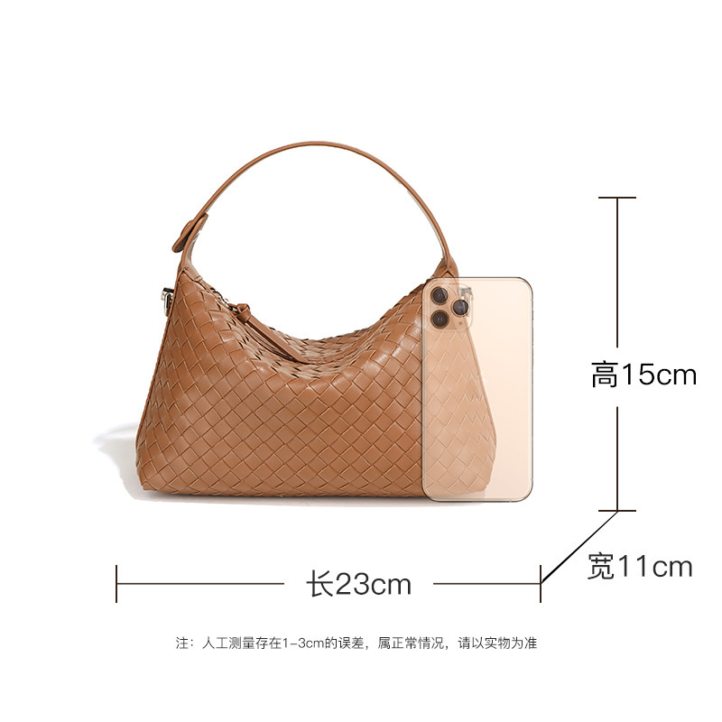 2025新款小众牛皮菱格饺子包编织手拎包单肩斜挎包时尚真皮女包