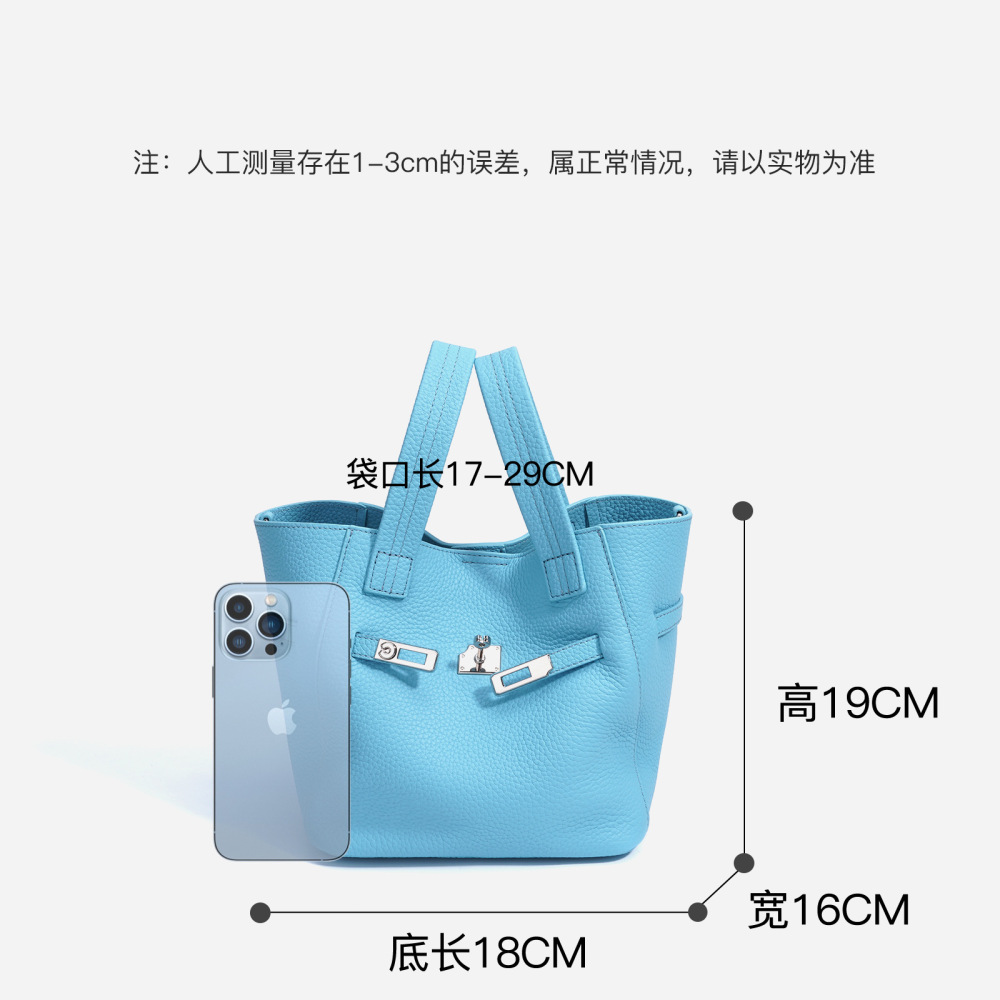 2025新款头层真皮手提包菜篮子小众中古腋下包锁扣大容量斜挎包女