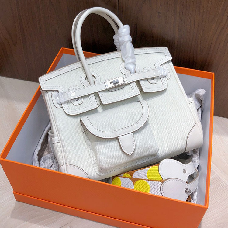 Wholesale Premium Swift Leather and Canvas Contrast Tote - Luxury Birkin Style Patchwork Handbag for Women