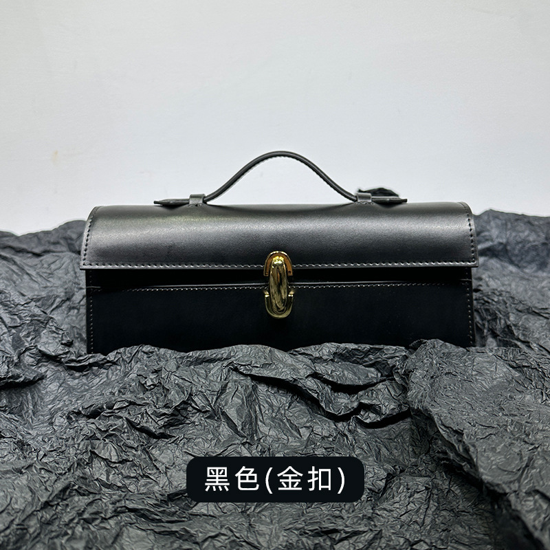 意大利新款轻奢长款手提包小众设计复古真皮女包小方包包