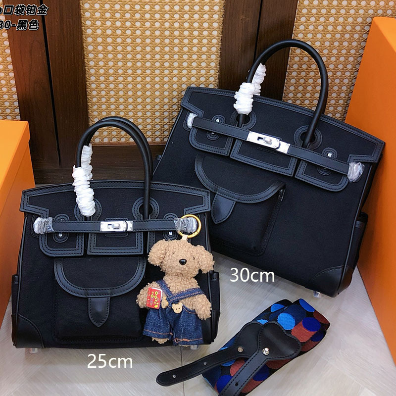Wholesale Premium Swift Leather and Canvas Contrast Tote - Luxury Birkin Style Patchwork Handbag for Women
