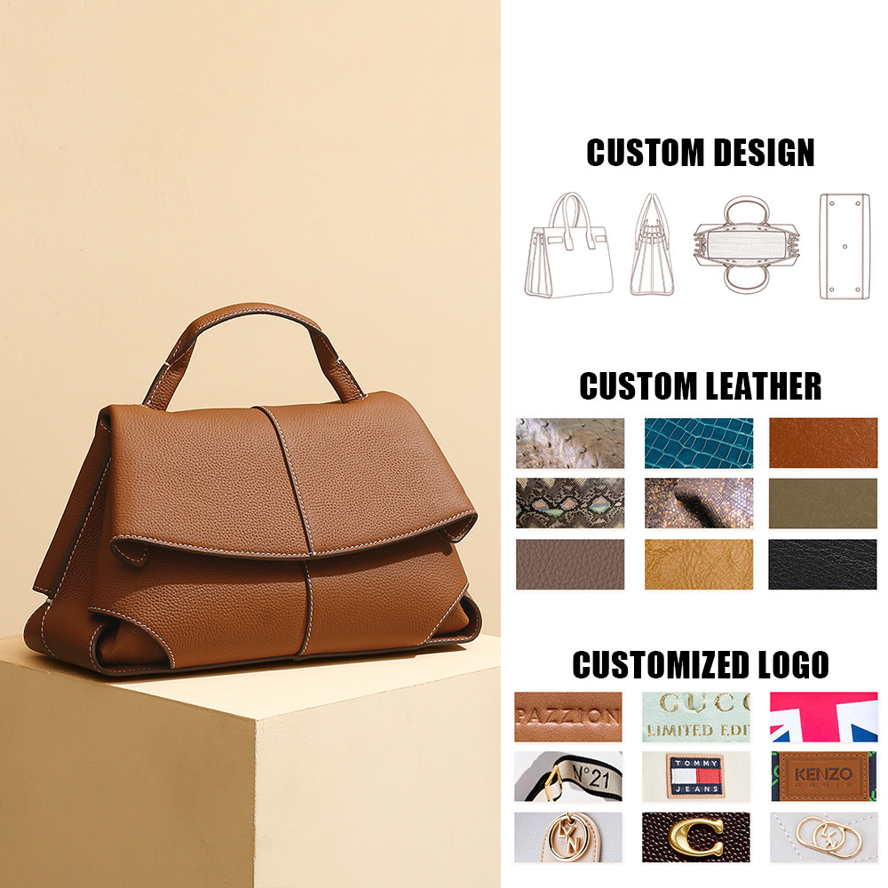 Bolsos De Mujer Manufacturers Custom Logos Brand Design Lady Vintage Casual Fashion Female Genuine Leather Handbags for Women