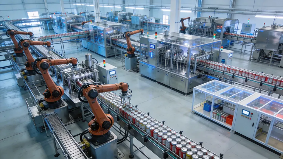 A wide-angle shot of a state-of-the-art, automated beverage canning facility. This visual establishes the scale and technological sophistication required to support both high-volume OEM and flexible ODM production runs.