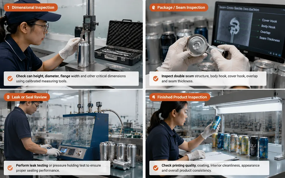 Quality control inspection for canned beverage packaging and finished products