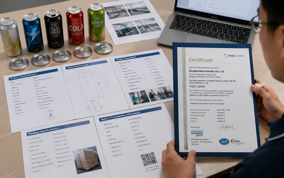 Beverage specifications certificates and compliance documents under review