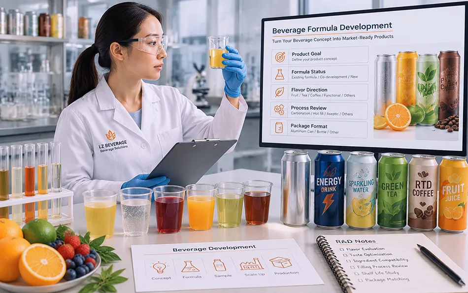 Beverage formula and flavor development review in a product laboratory