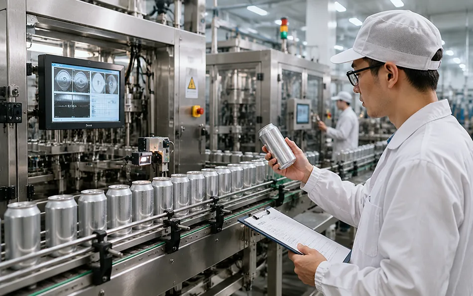 Canned beverage production and quality coordination at a manufacturing facility