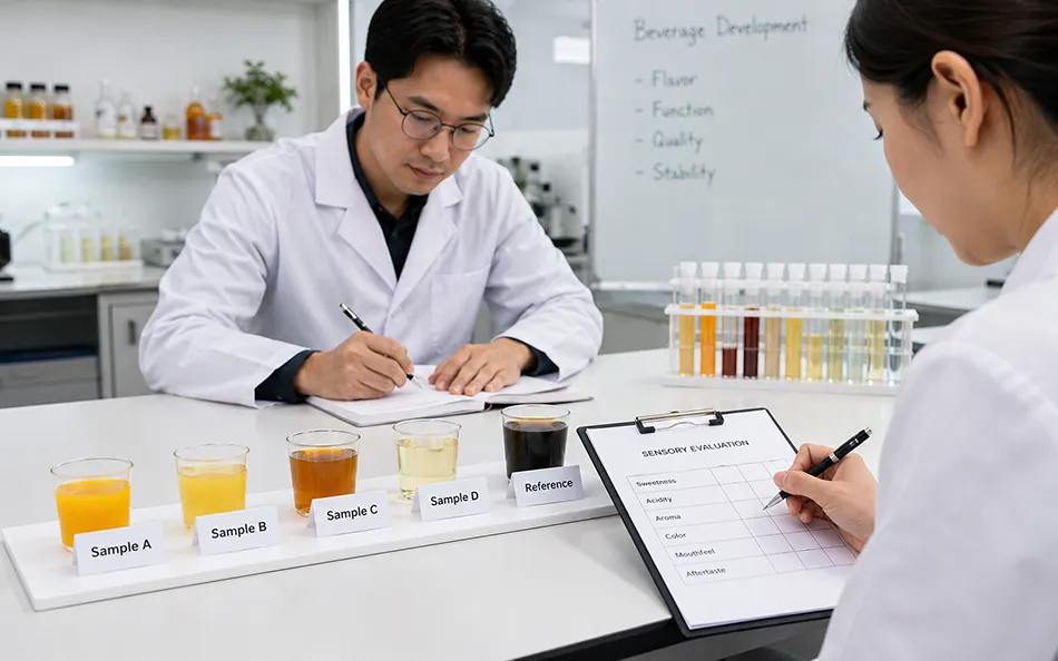 Beverage samples evaluated for sweetness acidity aroma color and mouthfeel