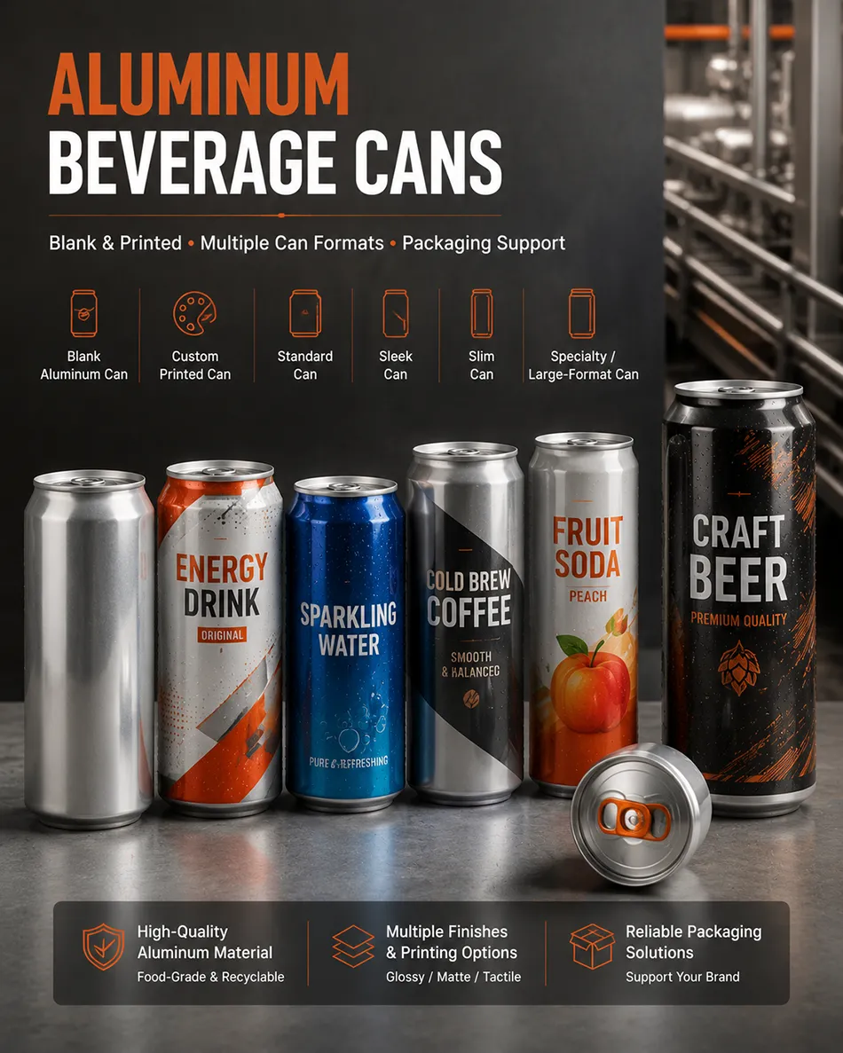 Blank and custom printed aluminum beverage cans in multiple formats