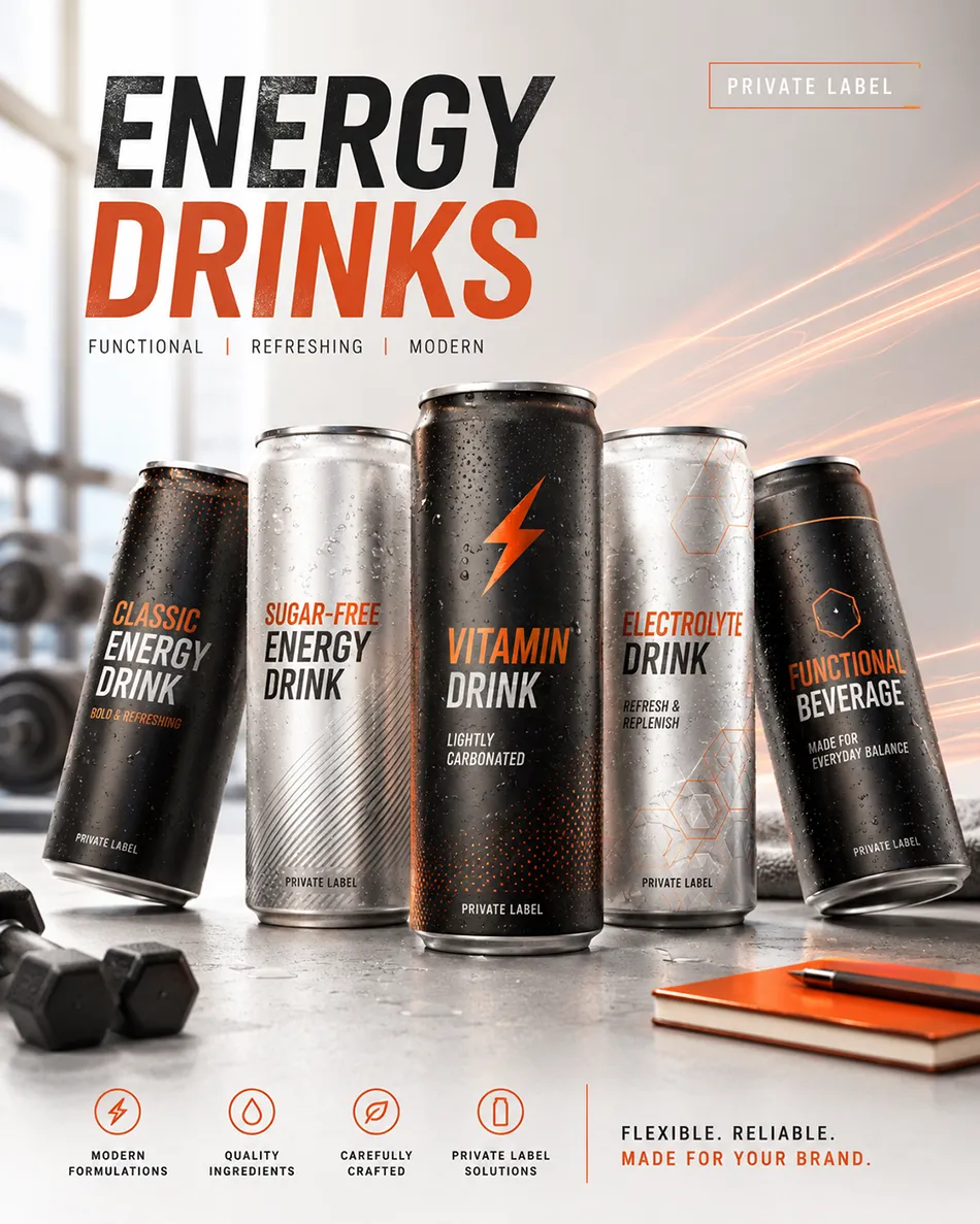 Energy drink cans for OEM and private label beverage projects