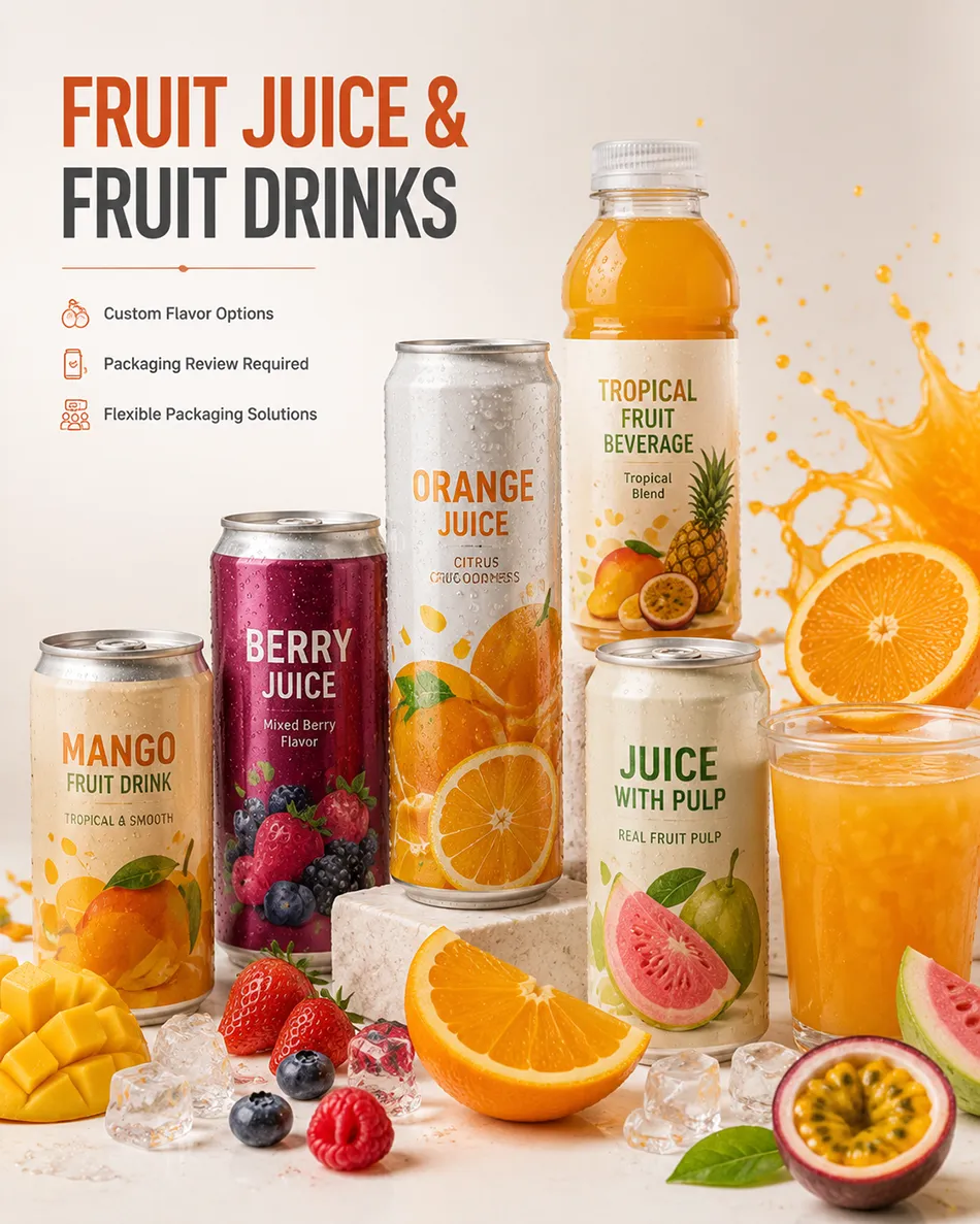 Fruit juice and fruit drink products for customized beverage projects