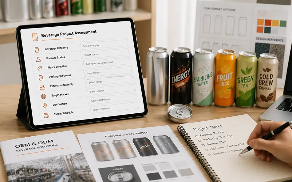 Beverage project assessment covering formula packaging quantity and target market