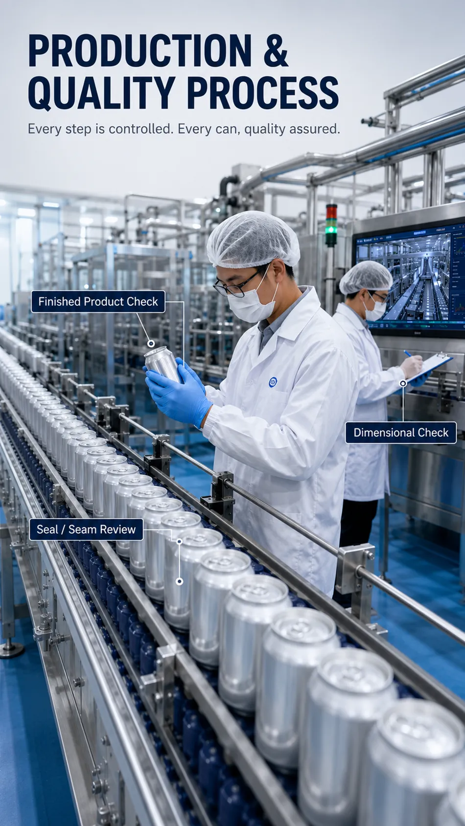 Canned beverage production line with quality inspection coordination