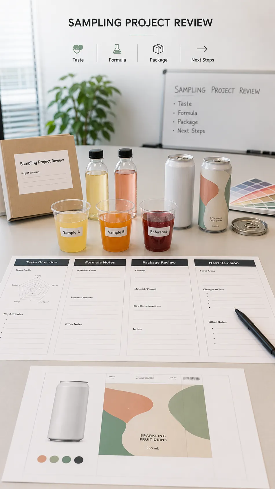 Beverage samples reviewed with sensory notes and packaging references