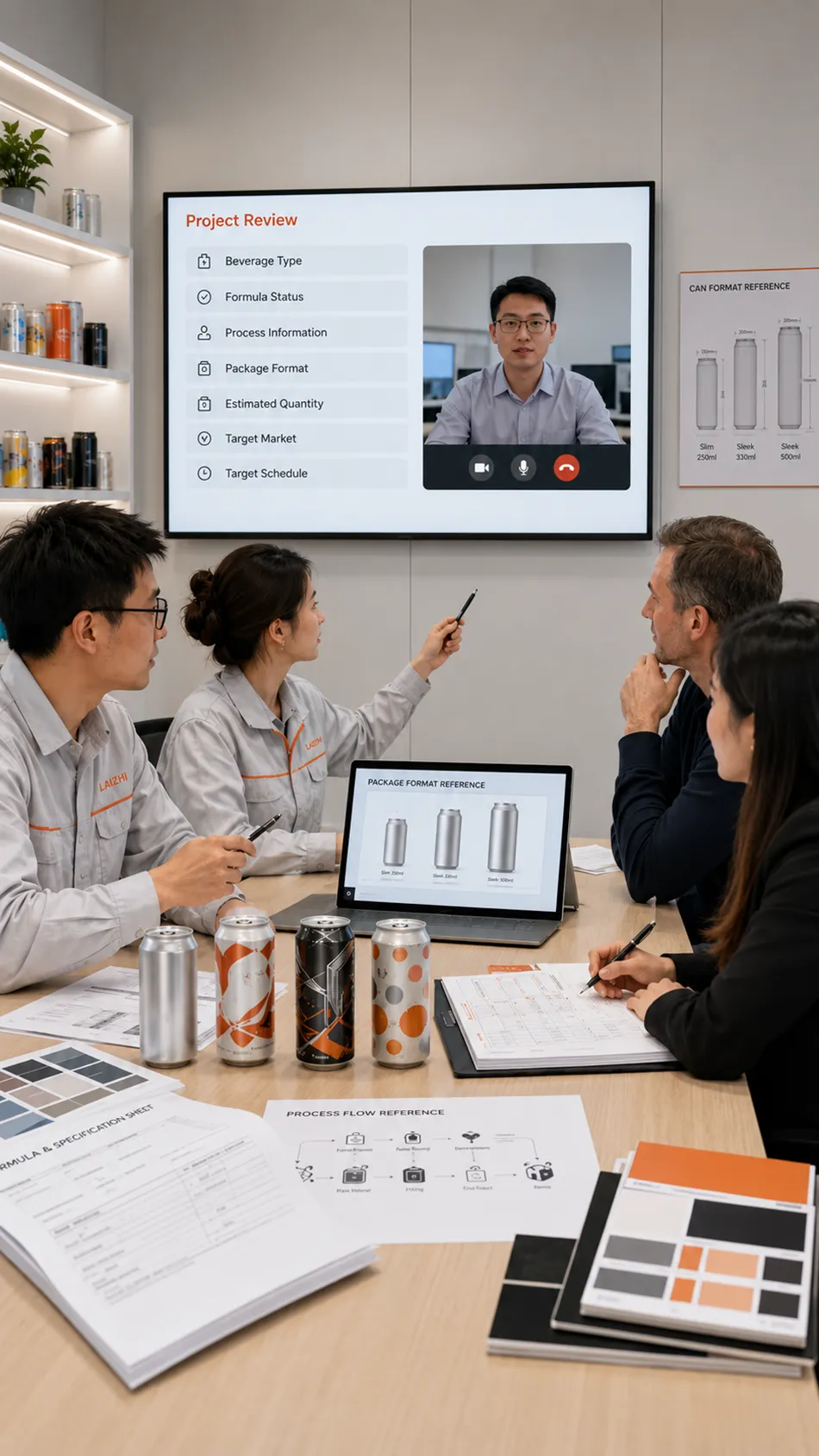 OEM beverage requirement and technical assessment with formula and package details