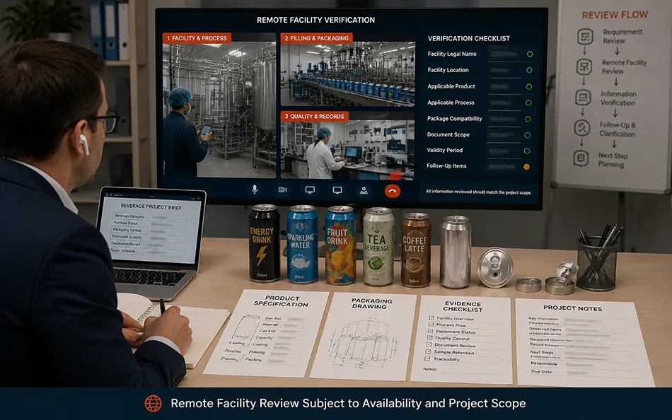 Overseas buyer reviewing a beverage production line through live video verification