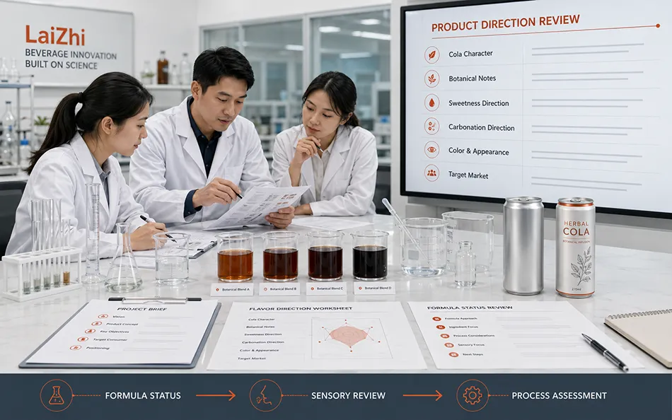 Herbal cola samples under review for cola character botanical intensity sweetness carbonation and finish
