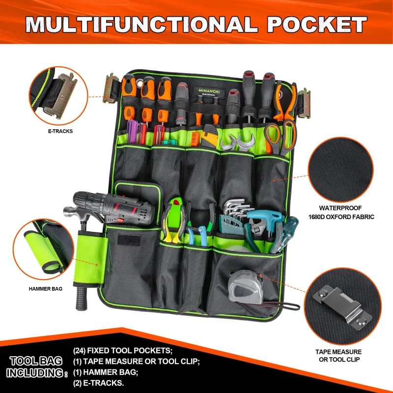 Mimanchi E-Track Hanging Tool Bag Organizer,E Track Accessories Multi-Pocket Tool Wall Mount Organizer,for Trailer, Cargo Van Accessories Organizer, Workshop, Garage, Van, Warehouse