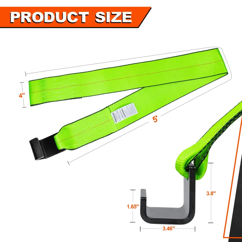 Mimanchi 4" x 5' Roll Off Container Winch Strap w/Flat Hook,Heavy Duty Tie Down Winch Straps for Safe Truck and Trailers Cargo Securement,Green