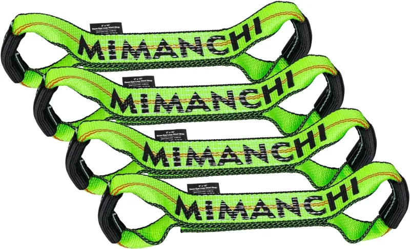 Mimanchi 2"x16"Sewn Eye Loop Short Strap Replacement, 4Pack, Dog Bone with Reinforced Tow Truck Straps w/ 2 Eyes, for use with 8 Point Rollback Vehicle Tie Down Kit