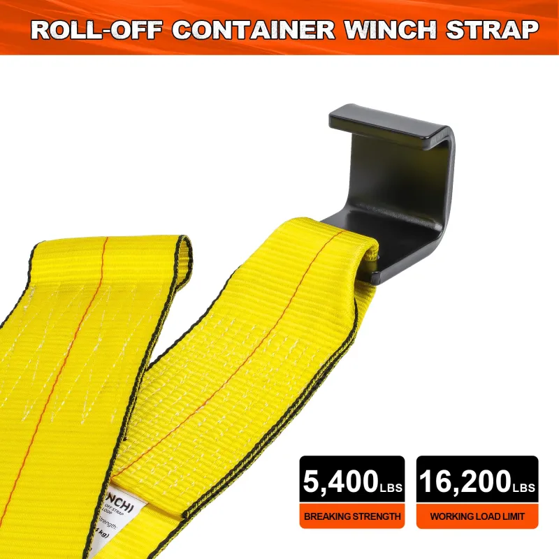 Mimanchi 4" x 5' Roll Off Container Winch Strap w/Flat Hook,Heavy Duty Tie Down Winch Straps for Safe Truck and Trailers Cargo Securement,Yellow, 10Pack