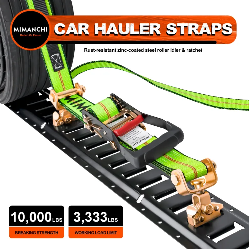 MIMANCHI 2" x 10' E Track Tire Straps,4Pack,Wheel Straps with E-Track Idler Swivel Anchors Vehicle Hauler,Car Tie Down Straps for Trailers with 3 Rubber Blocks for Towing Car, ATV,UTV