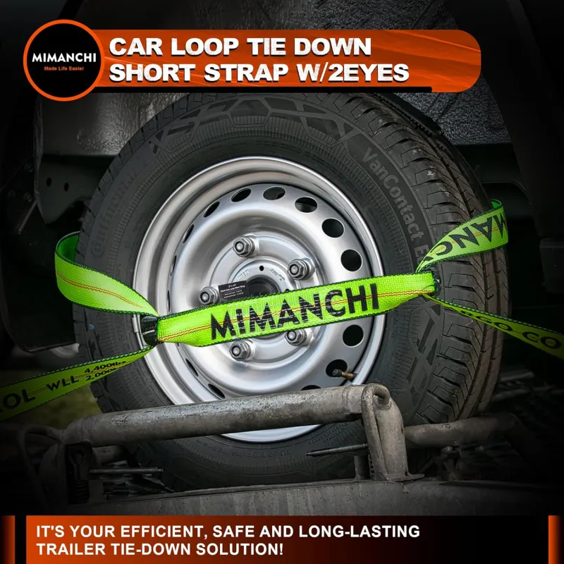 Mimanchi 2"x16"Sewn Eye Loop Short Strap Replacement, 4Pack, Dog Bone with Reinforced Tow Truck Straps w/ 2 Eyes, for use with 8 Point Rollback Vehicle Tie Down Kit