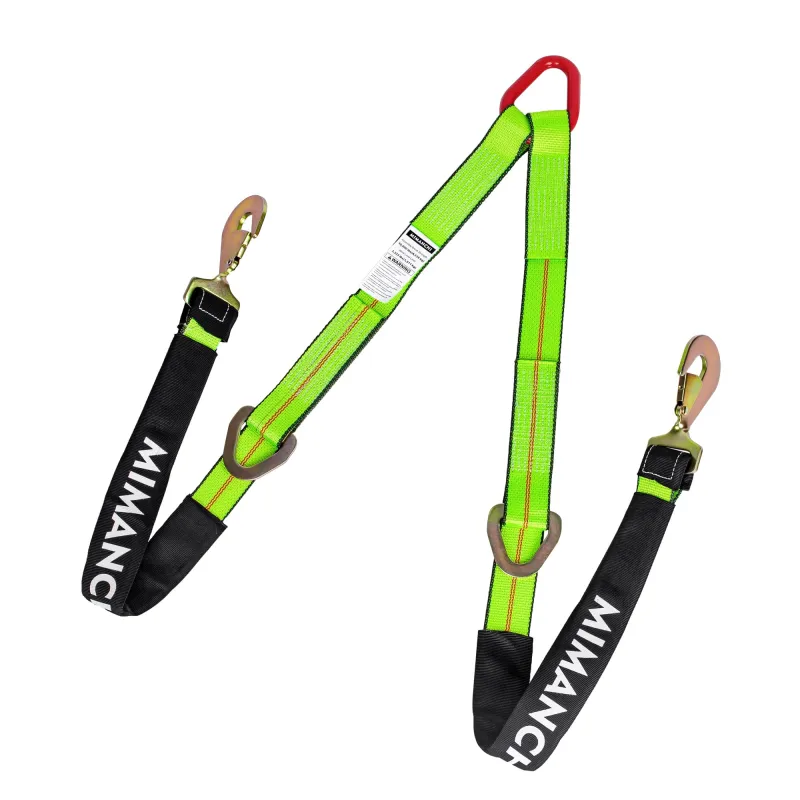 Mimanchi Axle V-Bridle Strap 2" x 4',Heavy Duty Recovery Tow Strap w/Snap Hooks,Cordura Sleeve,D Ring Middle,for Car Hauler,Rollback,and Flat Bed,Tow Truck
