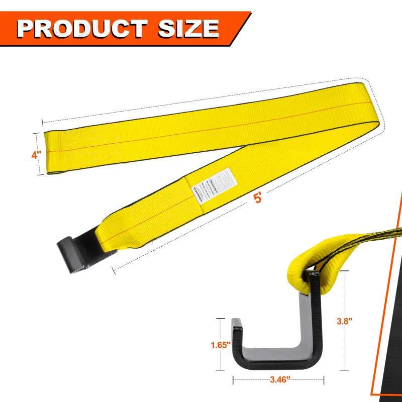 Mimanchi 4" x 5' Roll Off Container Winch Strap w/Flat Hook,Heavy Duty Tie Down Winch Straps for Safe Truck and Trailers Cargo Securement Yellow
