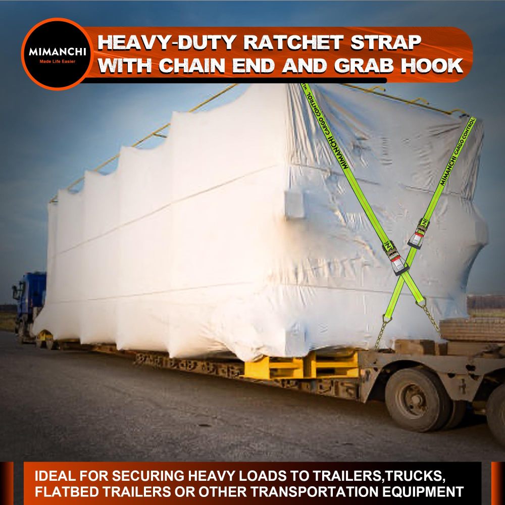 Mimanchi  2" x 27' Ratchet Straps with Chain Extension and Grab Hooks,Heavy-Duty Tie Down Straps 3,333 lbs Working Load Limit and 10,000 lbs Break Strength for Cargo Straps for Secure Transport  2Pack
