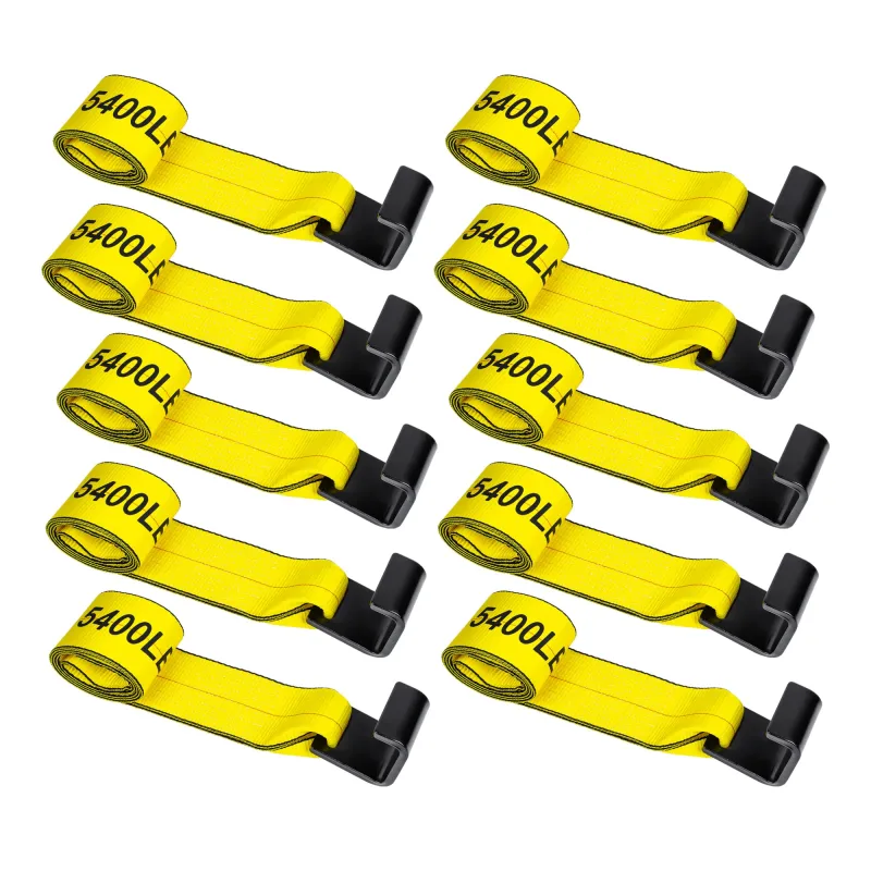 Mimanchi 4" x 5' Roll Off Container Winch Strap w/Flat Hook,Heavy Duty Tie Down Winch Straps for Safe Truck and Trailers Cargo Securement,Yellow, 10Pack