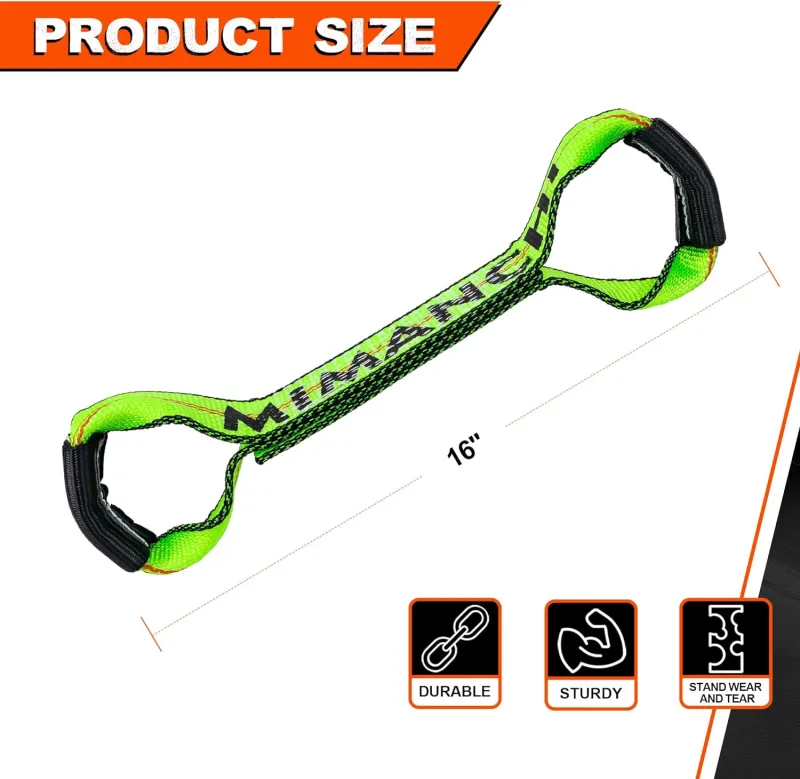 Mimanchi 2"x16"Sewn Eye Loop Short Strap Replacement, 4Pack, Dog Bone with Reinforced Tow Truck Straps w/ 2 Eyes, for use with 8 Point Rollback Vehicle Tie Down Kit