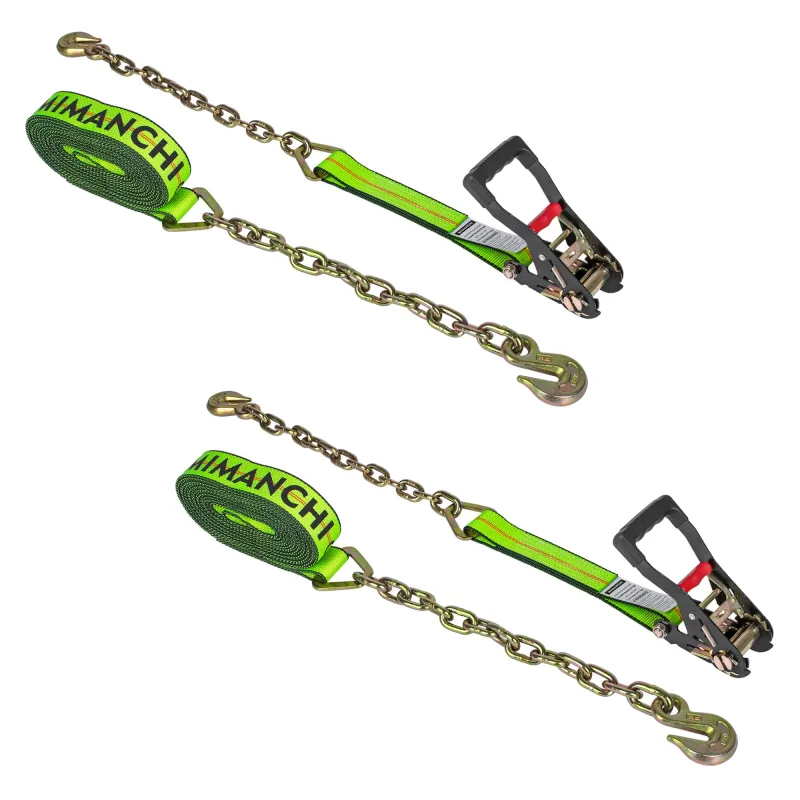 Mimanchi  2" x 27' Ratchet Straps with Chain Extension and Grab Hooks,Heavy-Duty Tie Down Straps 3,333 lbs Working Load Limit and 10,000 lbs Break Strength for Cargo Straps for Secure Transport  2Pack
