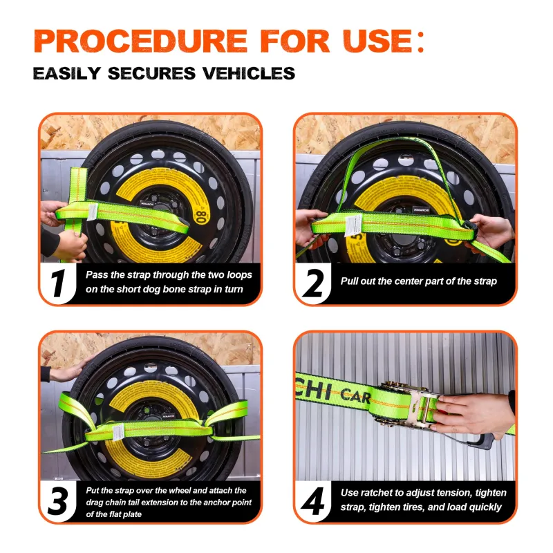 Mimanchi 8 Point Roll Back Vehicle Tie Down Kit ,with Heavy-Duty Chain Extension on Both Ends,2" x 6',and Ratchet Handle - Tow Strap Kit for Vehicles and Cars Tie Down Straps Tow System
