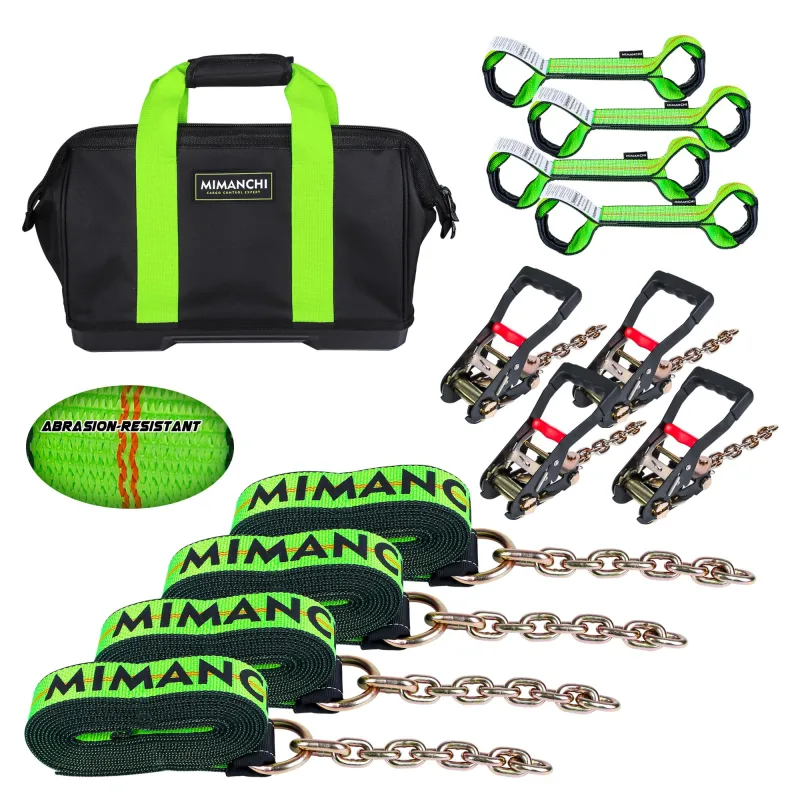 Mimanchi 8 Point Roll Back Vehicle Tie Down Kit ,with Heavy-Duty Chain Extension on Both Ends,2" x 6',and Ratchet Handle - Tow Strap Kit for Vehicles and Cars Tie Down Straps Tow System