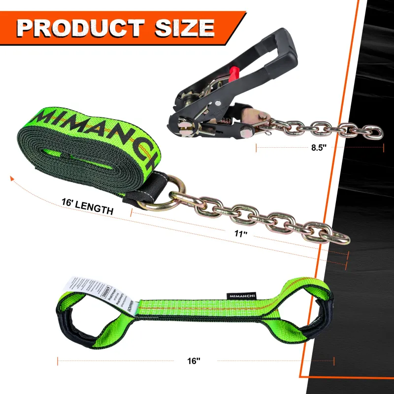 Mimanchi 8 Point Roll Back Vehicle Tie Down Kit ,with Heavy-Duty Chain Extension on Both Ends,2" x 6',and Ratchet Handle - Tow Strap Kit for Vehicles and Cars Tie Down Straps Tow System