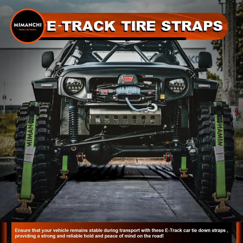 MIMANCHI 2" x 10' E Track Tire Straps,4Pack,Wheel Straps with E-Track Idler Swivel Anchors Vehicle Hauler,Car Tie Down Straps for Trailers with 3 Rubber Blocks for Towing Car, ATV,UTV